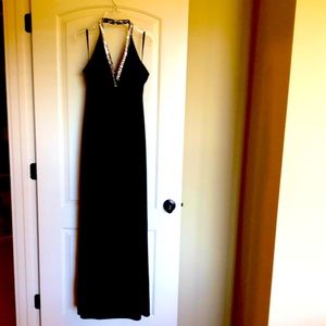 Velvet halter evening gown with embellishments